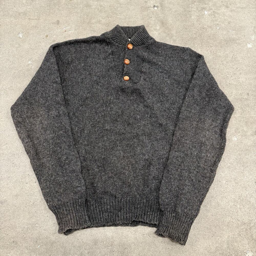 VINTAGE 80s REI WOOL OUTDOORS PULLOVER BUTTON SWEATER MEDIUM BROWN